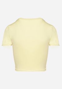 Born2be - Żółty T-shirt z Wiskozą o Dopasowanym Kroju Typu Crop Top Folirra. Okazja: na co dzień. Kolor: żółty. Materiał: wiskoza. Styl: klasyczny, casual #5
