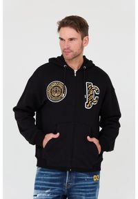 Just Cavalli - JUST CAVALLI Czarna męska bluza z kapturem Mix Patches, Rozmiar S. Typ kołnierza: kaptur. Kolor: czarny #1