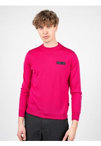 Plein Sport Sweter "Merino" | MPPS90149 | Mężczyzna | Różowy. Okazja: na co dzień. Kolor: różowy. Materiał: wełna. Wzór: aplikacja. Styl: sportowy