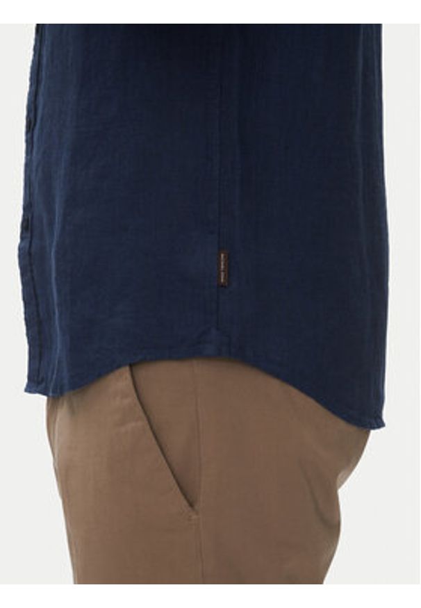 Michael Kors Koszula CS1400I4YT Granatowy Slim Fit. Kolor: niebieski. Materiał: len