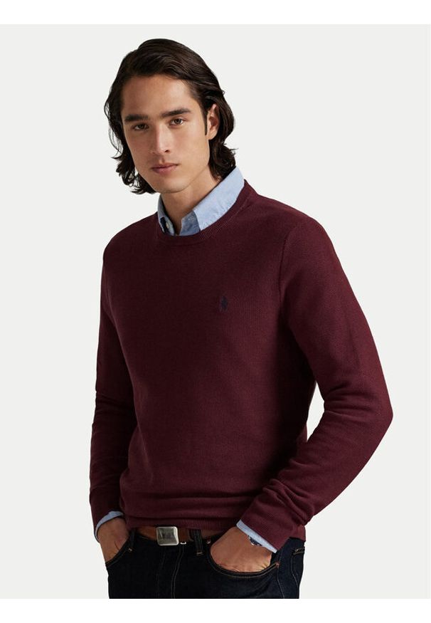 Polo Ralph Lauren Sweter 710918163520 Bordowy Regular Fit. Typ kołnierza: polo. Kolor: czerwony. Materiał: bawełna