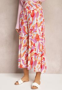 Renee - Beżowo-Różowe Spodnie Kuloty z Wiskozy High Waist z Gumką w Pasie Alaqinta. Okazja: na co dzień. Stan: podwyższony. Kolor: beżowy. Materiał: wiskoza. Styl: elegancki, casual #6