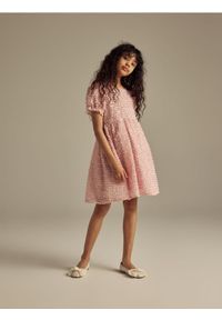 Reserved - Sukienka z bufiastymi rękawami - pastelowy róż. Kolor: różowy. Materiał: materiał #1