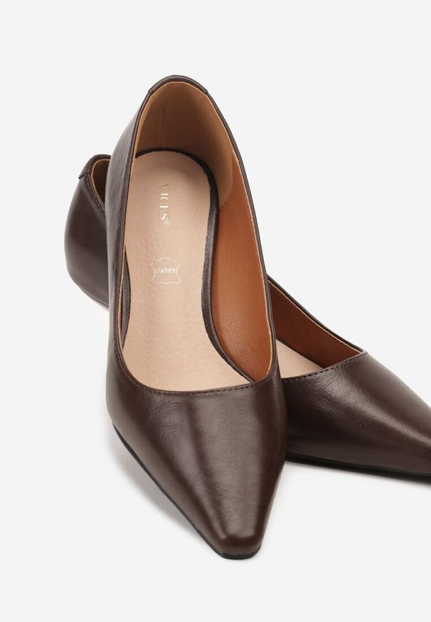Born2be - Brązowe Czółenka Vices na Obcasie w Stylu Kaczuszki z Wkładką ze Skóry Naturalnej Lukke. Kolor: brązowy. Materiał: skóra. Obcas: na obcasie. Styl: elegancki. Wysokość obcasa: średni