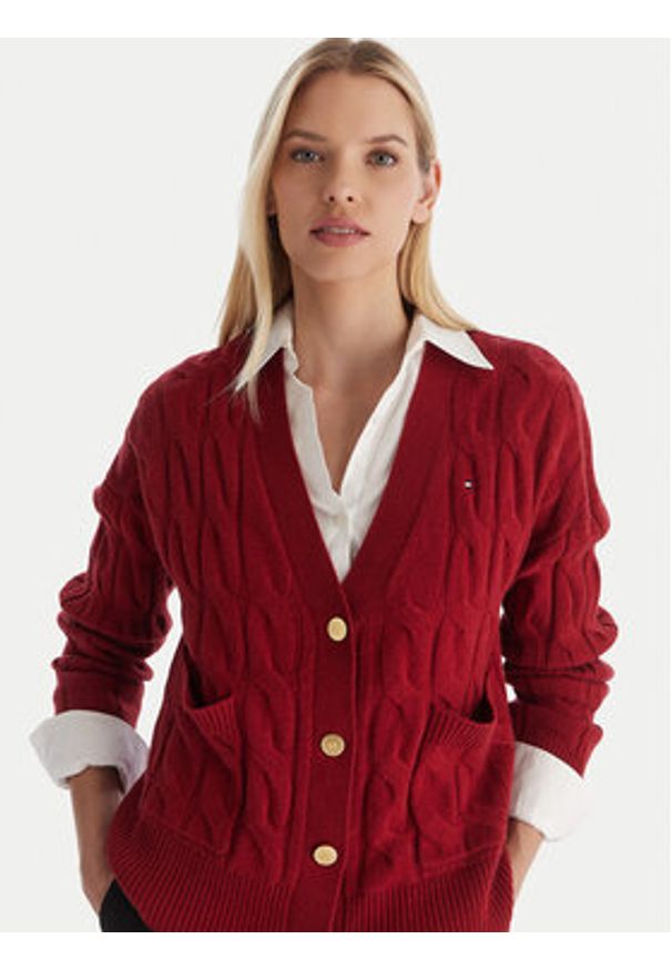 TOMMY HILFIGER - Tommy Hilfiger Kardigan WW0WW43089 Czerwony Regular Fit. Kolor: czerwony. Materiał: wełna