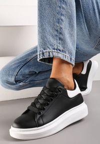 Renee - Czarno-Białe Sznurowane Sneakersy na Grubej Podeszwie Wicky. Kolor: czarny #6