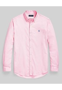 Ralph Lauren - RALPH LAUREN - Różowa bawełniana koszula z logo Custom Fit. Typ kołnierza: polo. Kolor: różowy, wielokolorowy, fioletowy. Materiał: bawełna. Długość rękawa: długi rękaw. Długość: długie. Wzór: haft. Styl: klasyczny