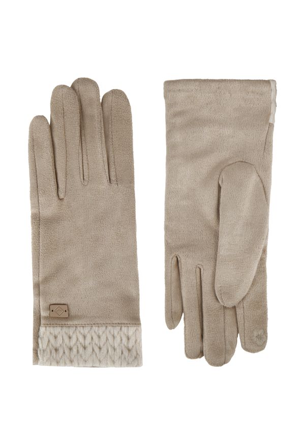 Volcano - Eleganckie rękawiczki H-BRANDY. Kolor: beżowy. Materiał: dzianina, welur, materiał. Wzór: gładki. Sezon: zima. Styl: elegancki