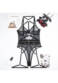 Intica - Body z kontrastowymi paseczkami na co dzień i okazje Roxine. Kolor: czarny. Materiał: materiał