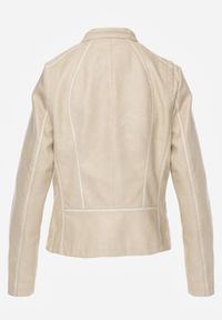 Born2be - Beżowa Taliowana Kurtka Ramoneska z Kontrastowymi Lamówkami Nissalea. Okazja: na co dzień. Kolor: beżowy. Materiał: jeans, skóra, poliester. Styl: casual #7