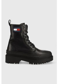 Tommy Jeans workery skórzane Lace Up Boot EN0EN01899.BDS damskie kolor czarny na platformie. Nosek buta: okrągły. Zapięcie: sznurówki. Kolor: czarny. Materiał: skóra. Obcas: na platformie #1
