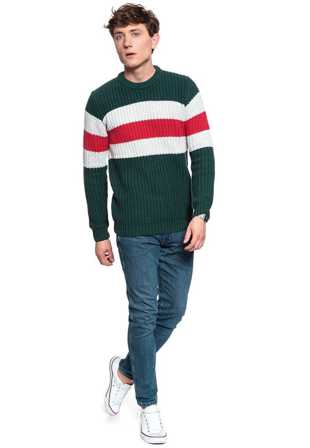 Wrangler - MĘSKI SWETER WRANGLER CHUNKY KNIT PINE W8A7PCG01 112132375. Wzór: kolorowy
