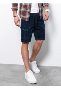 Ombre Clothing - Krótkie spodenki męskie jeansowe - ciemny jeans V3 W362 - XXL. Materiał: jeans. Długość: krótkie #3