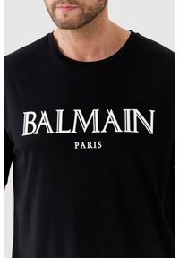 Balmain - BALMAIN Czarny męski t-shirt z wypukłym gumowym logo, Rozmiar S. Kolor: czarny. Materiał: guma #2