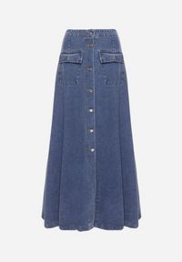 Born2be - Granatowa Trapezowa Spódnica Maxi Bawełniana Jeansowa z Guzikami i Kieszeniami z Klapami Zrissa. Okazja: na co dzień. Kolor: niebieski. Materiał: bawełna, jeans. Styl: casual, elegancki #6