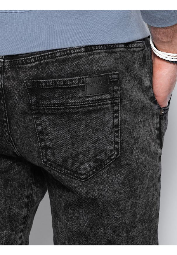 Ombre Clothing - Spodnie męskie jeansowe joggery P1027 - czarne - XXL. Kolor: czarny. Materiał: jeans. Styl: klasyczny