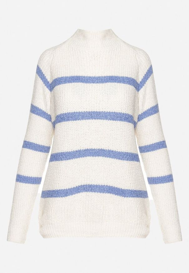 Born2be - Beżowo-Niebieski Sweter z Wiskozą w Paski Dintia. Okazja: na co dzień. Kolor: niebieski. Materiał: wiskoza. Długość rękawa: długi rękaw. Długość: długie. Wzór: paski. Styl: klasyczny, elegancki, casual