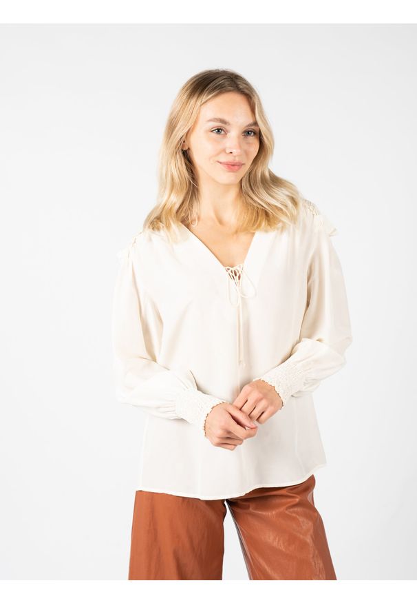 Pinko Bluzka "Cassia" | 1G16JL Y6ZD | Kobieta | Biały. Okazja: na co dzień. Kolor: biały. Materiał: wiskoza, jedwab. Długość rękawa: długi rękaw. Długość: długie. Styl: casual