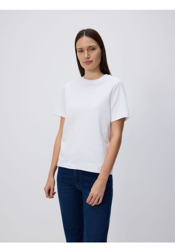 Reserved - T-shirt z bawełny merceryzowanej - biały. Kolor: biały. Materiał: bawełna