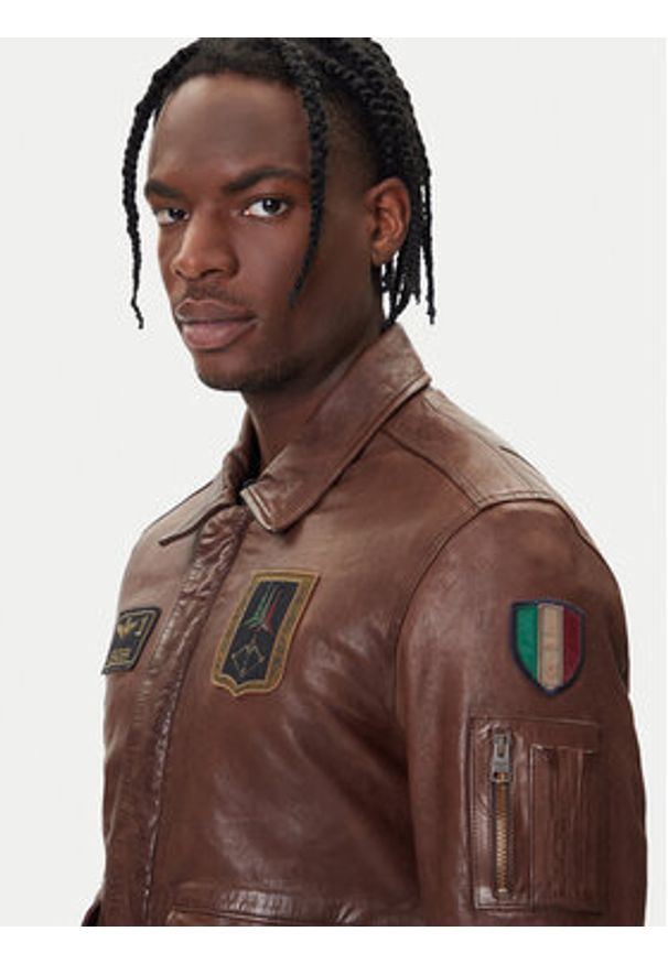 Aeronautica Militare Kurtka skórzana 252PN0895U100839 Brązowy Regular Fit. Kolor: brązowy. Materiał: skóra