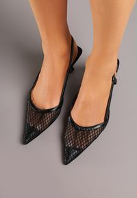Renee - Czarne Sandały Vices na Kaczuszce Slingback z Siateczkową Cholewką Lumevile. Zapięcie: sprzączka. Kolor: czarny. Obcas: na szpilce. Styl: klasyczny, elegancki. Wysokość obcasa: średni #3