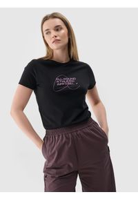 4f - 4F T-shirt slim z nadrukiem damski - czarny XS. Okazja: na co dzień. Kolor: czarny. Materiał: bawełna, jersey, dzianina. Wzór: nadruk. Styl: klasyczny, sportowy, casual