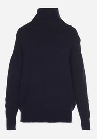 Born2be - Granatowy Golf o Klasycznym Kroju z Kaszmirem Azifra. Okazja: na spotkanie biznesowe. Typ kołnierza: golf. Kolor: niebieski. Materiał: kaszmir. Styl: klasyczny #2