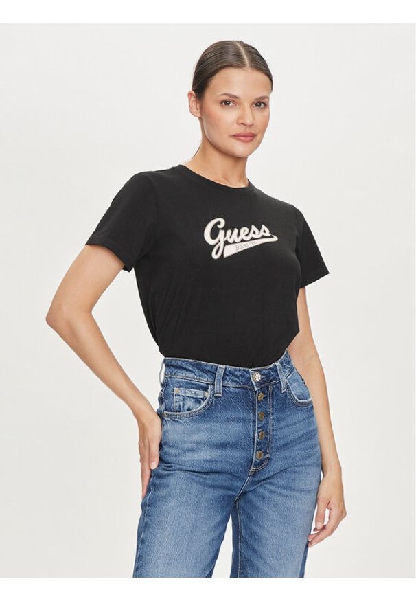 Guess Jeans T-Shirt W4YI13 J1314 Czarny Regular Fit. Kolor: czarny. Materiał: bawełna