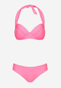 Born2be - Różowe 2-Częściowe Bikini Stanik Zapinany na Szyi Majtki z Ozdobną Aplikacją Peviana. Kolor: różowy. Wzór: aplikacja #4