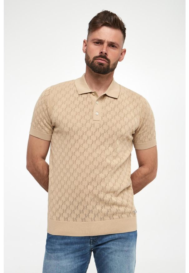 Karl Lagerfeld - Polo męskie z dzianiny ażurowej KARL LAGERFELD. Typ kołnierza: polo. Materiał: dzianina. Wzór: ażurowy