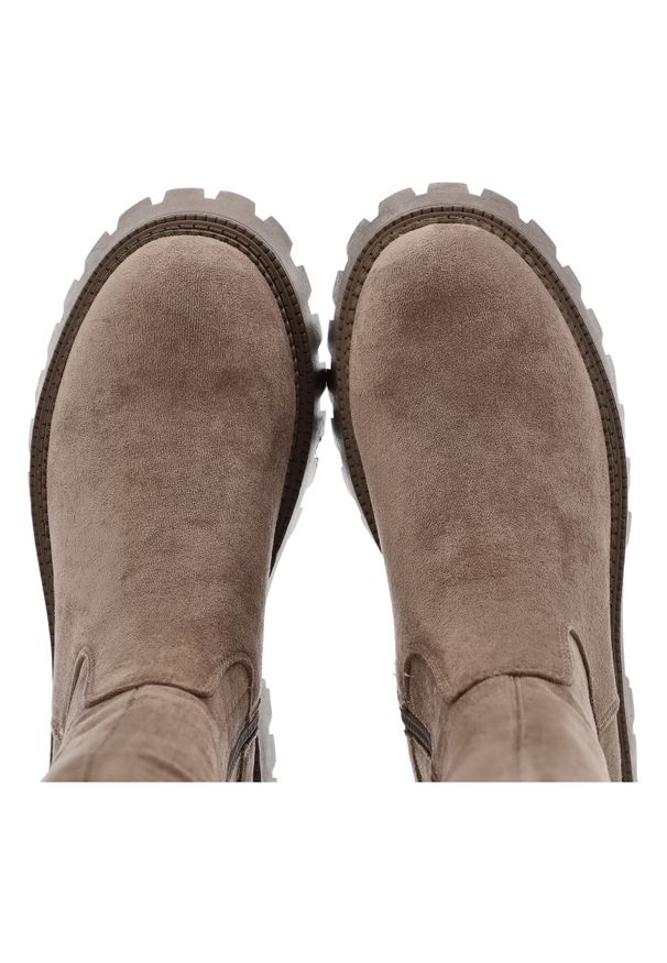 Big-Star - Beżowe Kozaki Big Star Ocieplane Obuwie Damskie. Wysokość cholewki: przed kolano. Kolor: beżowy. Materiał: materiał. Szerokość cholewki: normalna. Wzór: jednolity. Styl: wizytowy, klasyczny, elegancki