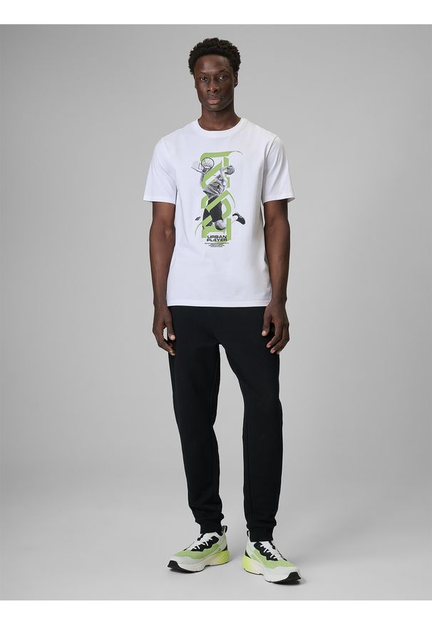 4f - 4F T-shirt regular z nadrukiem męski - biały M. Okazja: na co dzień. Kolor: biały. Materiał: materiał, bawełna, dzianina. Wzór: nadruk. Styl: klasyczny, casual