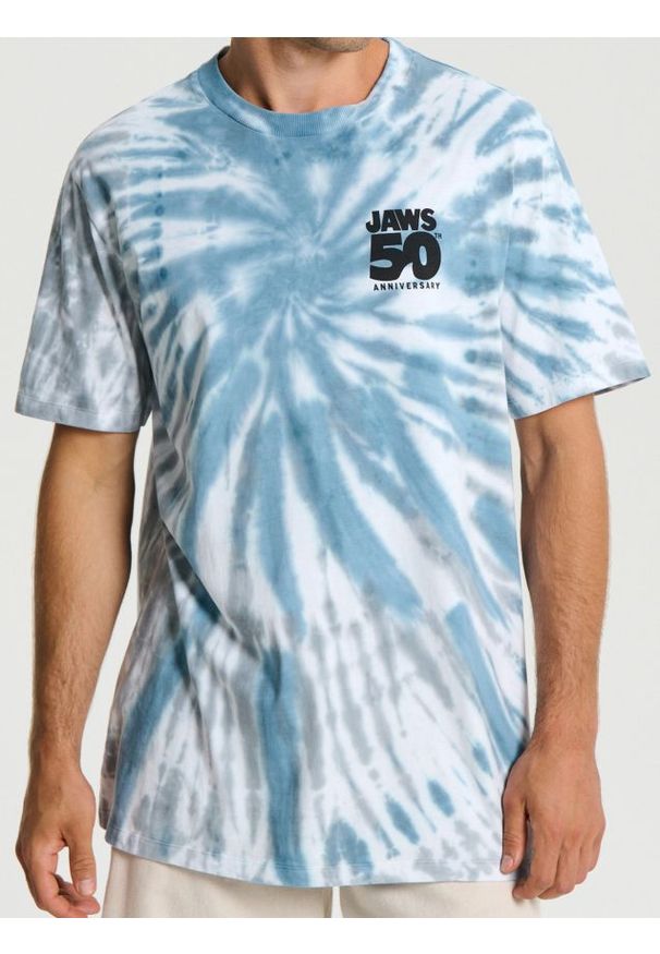 Sinsay - Koszulka z efektem tie dye Jaws - błękitny. Kolor: niebieski