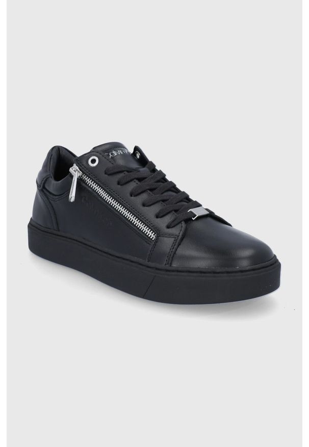 Calvin Klein - Buty skórzane. Nosek buta: okrągły. Zapięcie: sznurówki. Kolor: czarny. Materiał: guma