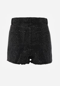 Renee - Czarne Eleganckie Spódnico-Szorty Jeansowe z Bawełną Ozdobione Cyrkoniami Risalenna. Stan: podwyższony. Kolor: czarny. Materiał: bawełna, jeans. Wzór: aplikacja. Styl: elegancki #4