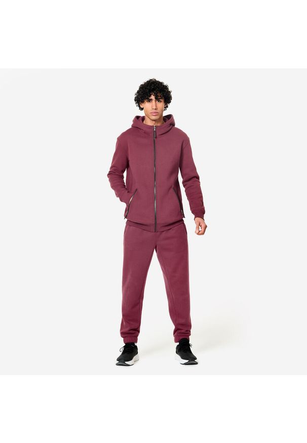 DOMYOS - Bluza na zamek z kapturem męska Domyos Gym & Pilates. Typ kołnierza: kaptur. Kolor: fioletowy. Materiał: bawełna, włókno, elastan, materiał. Sport: joga i pilates