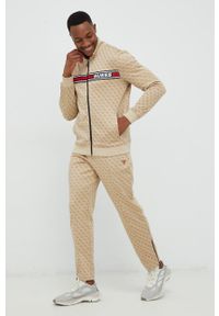 Guess bluza męska kolor beżowy z aplikacją. Kolor: beżowy. Materiał: dzianina. Wzór: aplikacja #4