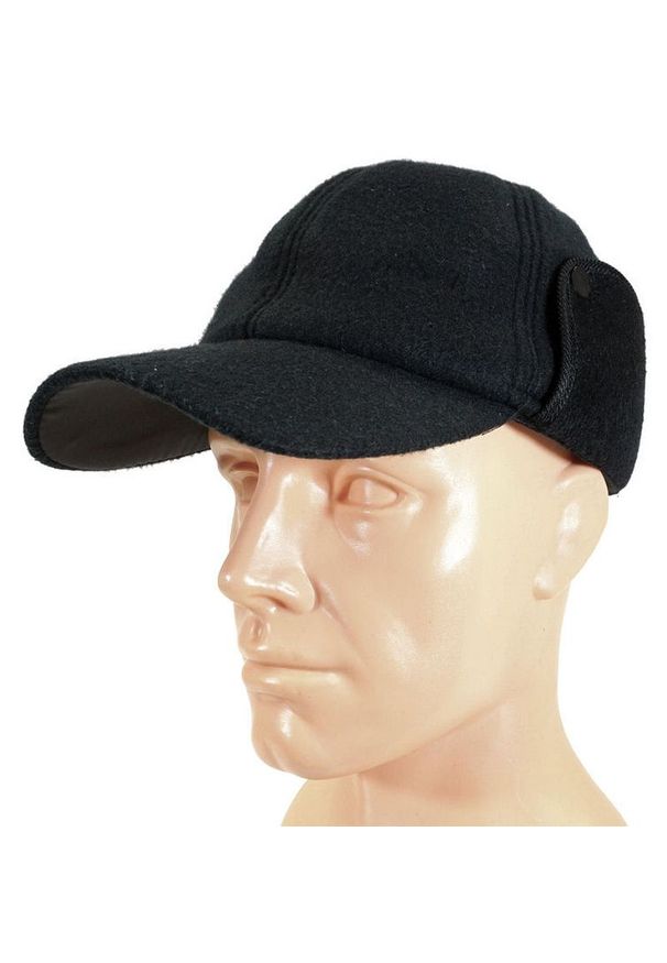 Czarna Jesienno-Zimowa Męska Czapka z Daszkiem -Pako Jeans- Bejsbolówka z Nausznikami. Kolor: czarny. Materiał: poliester. Sezon: zima, jesień