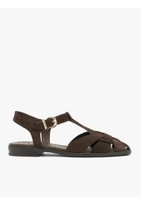 Ryłko - Brązowe sandały ze skóry welurowej. Zapięcie: sprzączka. Kolor: brązowy. Materiał: skóra, welur. Sezon: lato. Styl: street, elegancki #1