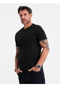 Ombre Clothing - Klasyczny T-shirt męski bawełniany BASIC - czarny V1. Okazja: na co dzień. Kolor: czarny. Materiał: bawełna. Styl: klasyczny #3