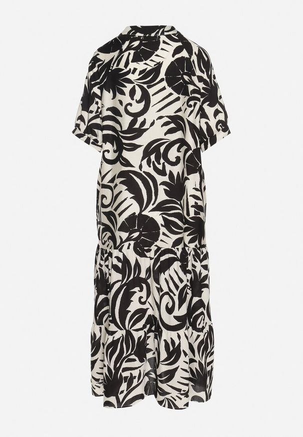 Born2be - Czarna Wiskozowa Rozkloszowana Sukienka z Falbaną Filindania. Okazja: na co dzień. Kolor: czarny. Materiał: wiskoza. Styl: casual, elegancki