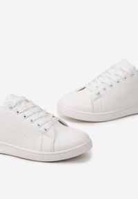 Born2be - Biało-Różowe Klasyczne Sneakersy z Gładkiej Ekoskóry z Brokatowym Zdobieniem Niretal. Kolor: biały, różowy, wielokolorowy. Wzór: aplikacja, gładki. Obcas: na płaskiej podeszwie #3