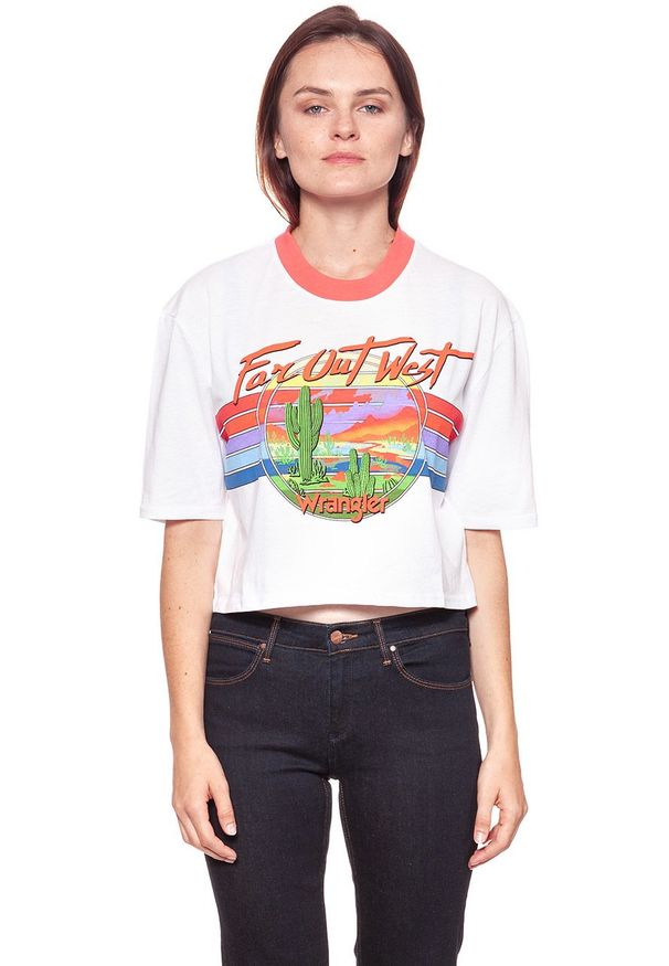 Wrangler - WRANGLER T SHIRT DAMSKI T-SHIRTS CROP 80´S TEE WH W7013EV12 112130880. Wzór: napisy