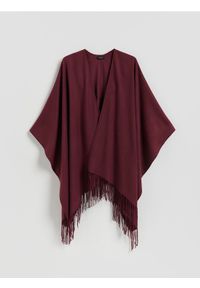 Reserved - Poncho z frędzlami - burgundowy. Kolor: czerwony. Materiał: wiskoza, tkanina