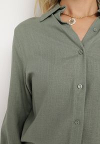 Born2be - Zielony Komplet z Wiskozy Koszula na Guziki Szerokie Spodnie z Gumką w Pasie Tinasiam. Kolor: zielony. Materiał: wiskoza #5