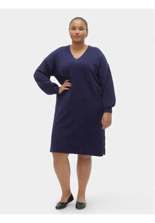 Vero Moda Curve Sukienka dzianinowa 10294755 Granatowy Loose Fit. Kolor: niebieski. Materiał: syntetyk
