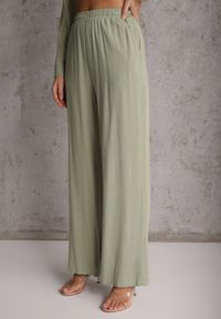 Renee - Zielony Komplet z Wiskozy Spodnie Szerokie i Koszula z Ozdobnym Materiałem Airial. Kolor: zielony. Materiał: wiskoza, materiał #4