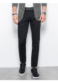 Ombre Clothing - Spodnie męskie chino - czarne V1 - Rozmiar: M. Okazja: na co dzień. Kolor: czarny. Materiał: bawełna, elastan, tkanina. Styl: casual, klasyczny #1
