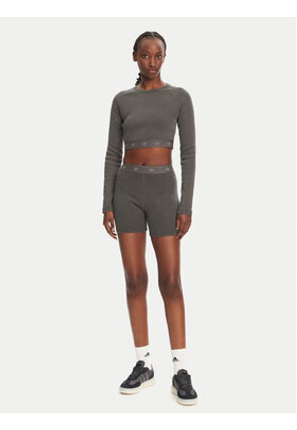 Adidas - adidas Kolarki Ribbed Booty JC7554 Szary Slim Fit. Kolor: szary. Materiał: bawełna