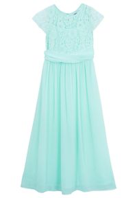 bonprix - Sukienka szyfonowa z koronką. Kolor: zielony. Materiał: szyfon, koronka. Wzór: koronka #1